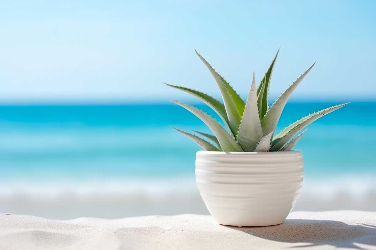 Aloe vera in un vaso bianco